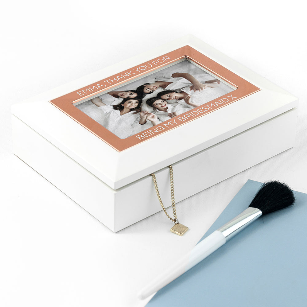 Personalised White & Rose Gold Photo Jewellery Box on Sale