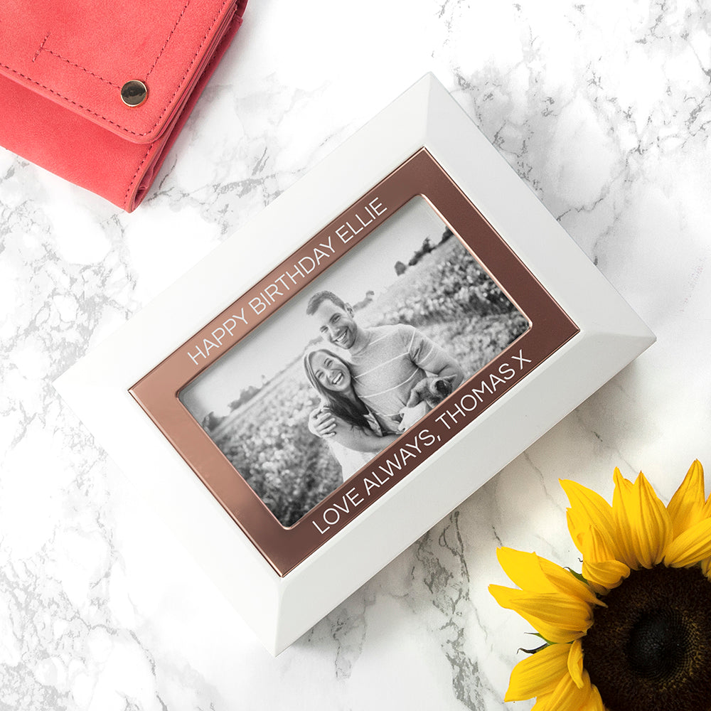 Personalised White & Rose Gold Photo Jewellery Box- on Sale!