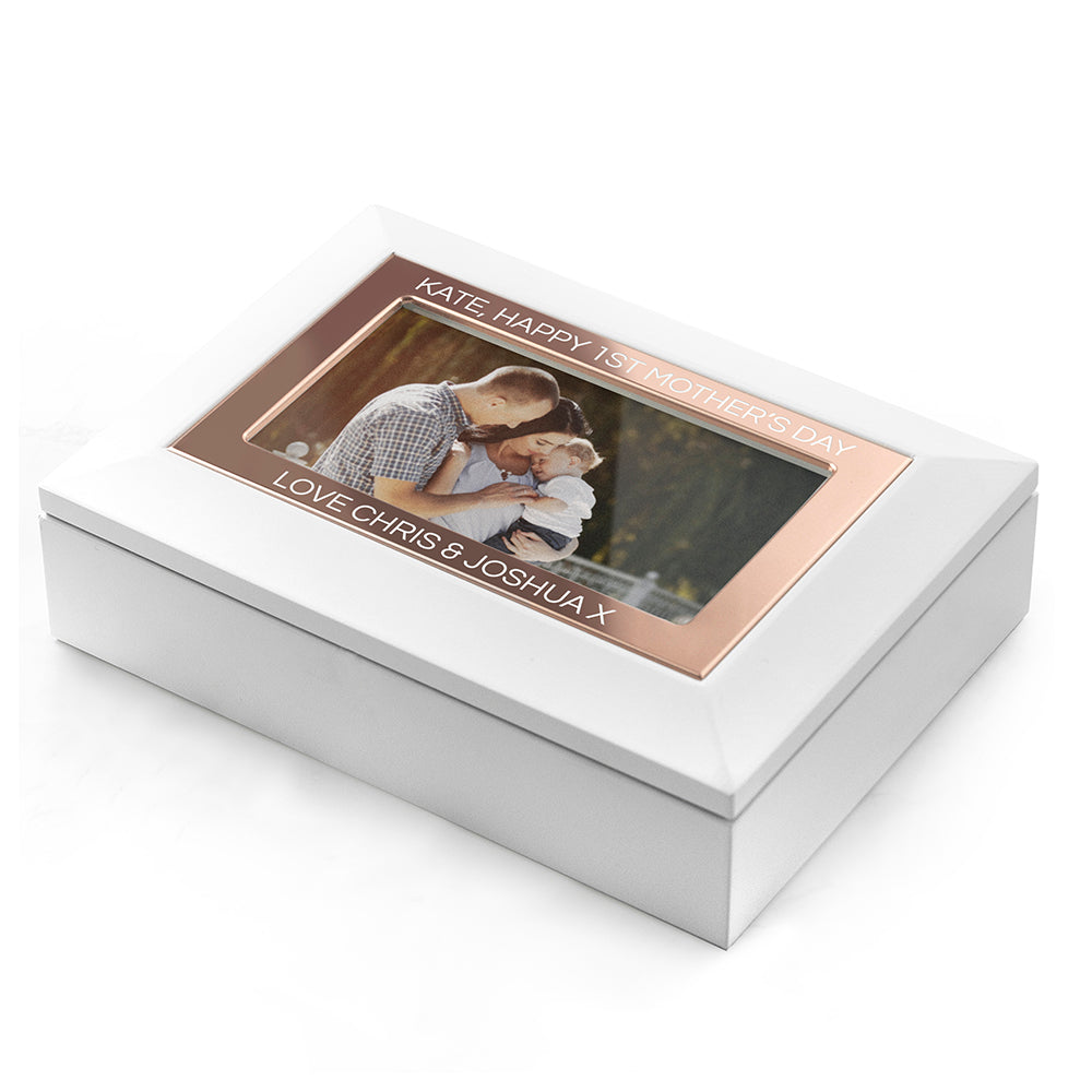 Personalised White & Rose Gold Photo Jewellery Box- on Sale!