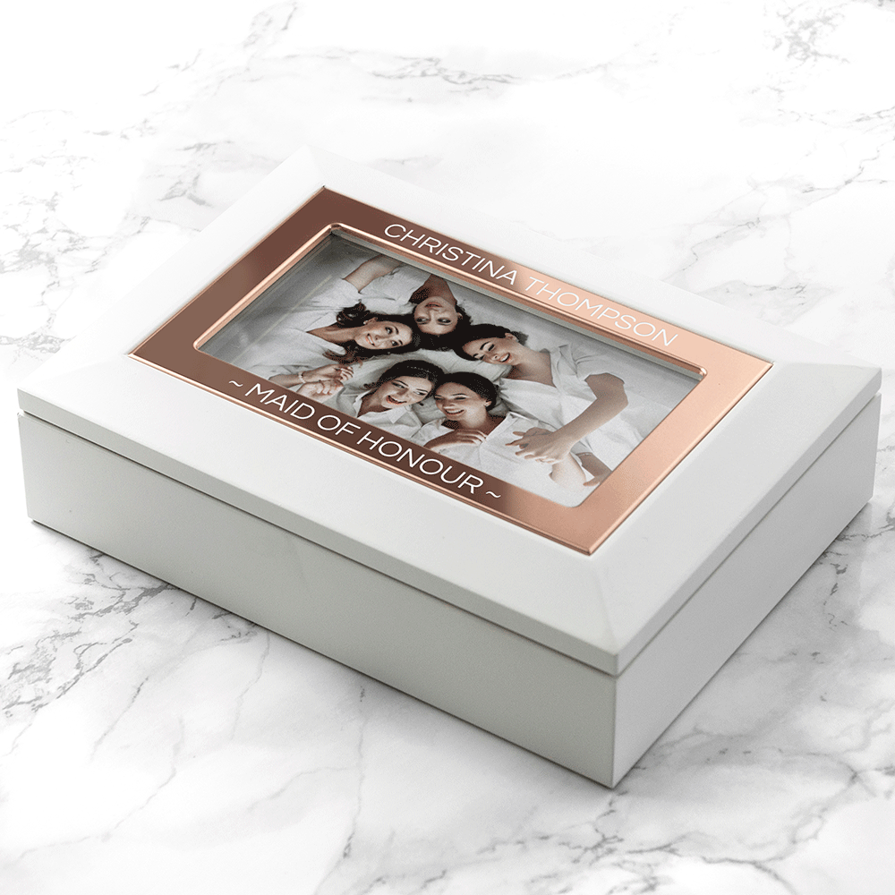 Personalised White & Rose Gold Photo Jewellery Box- on Sale!