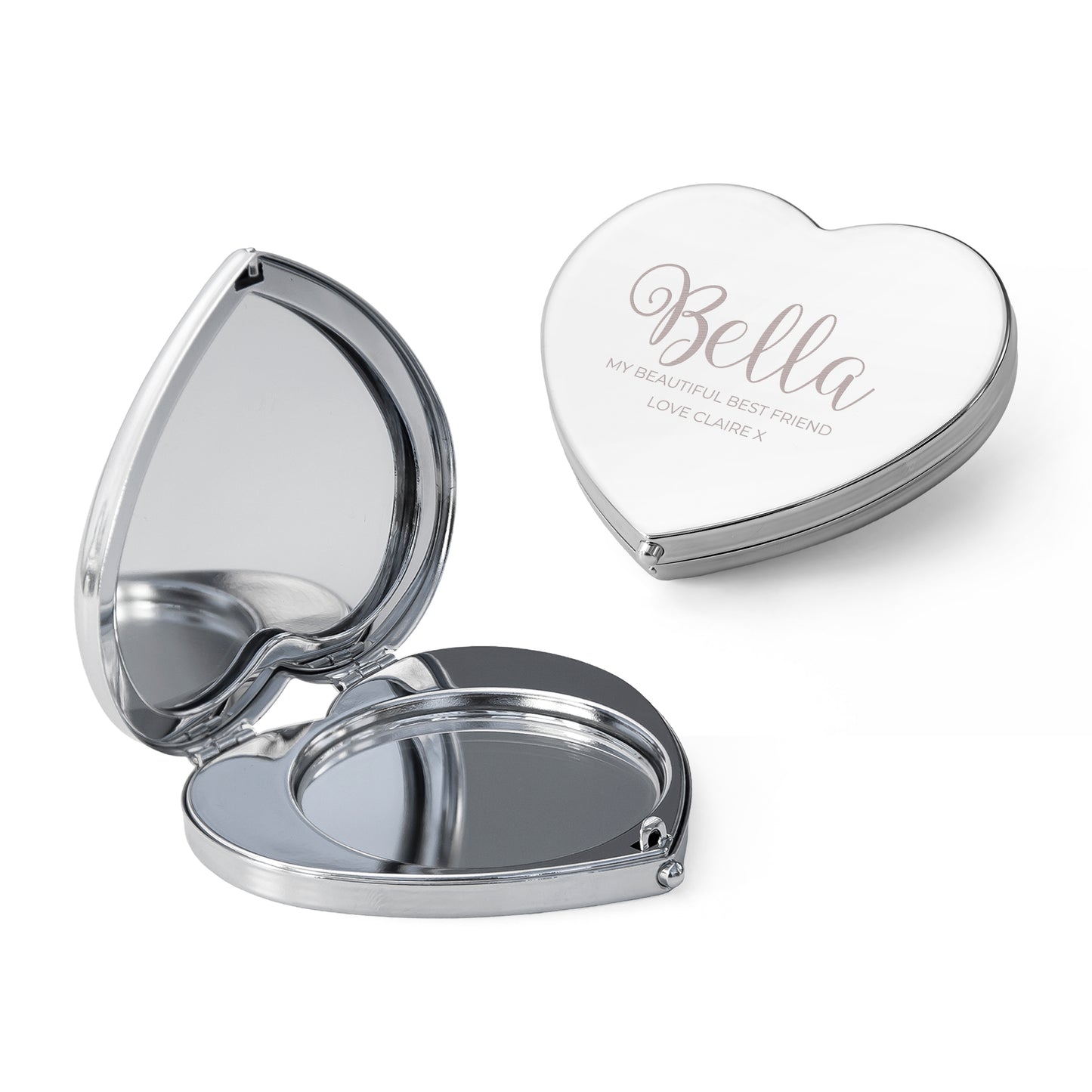 Personalised Heart Silver Compact Mirror