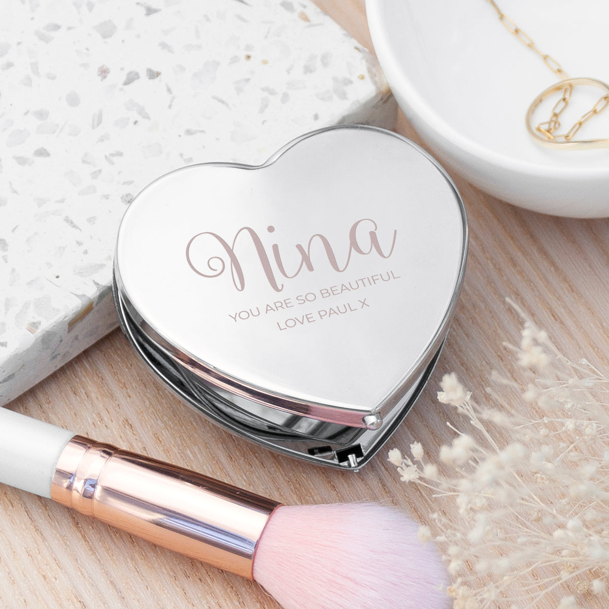 Personalised Heart Compact Mirror