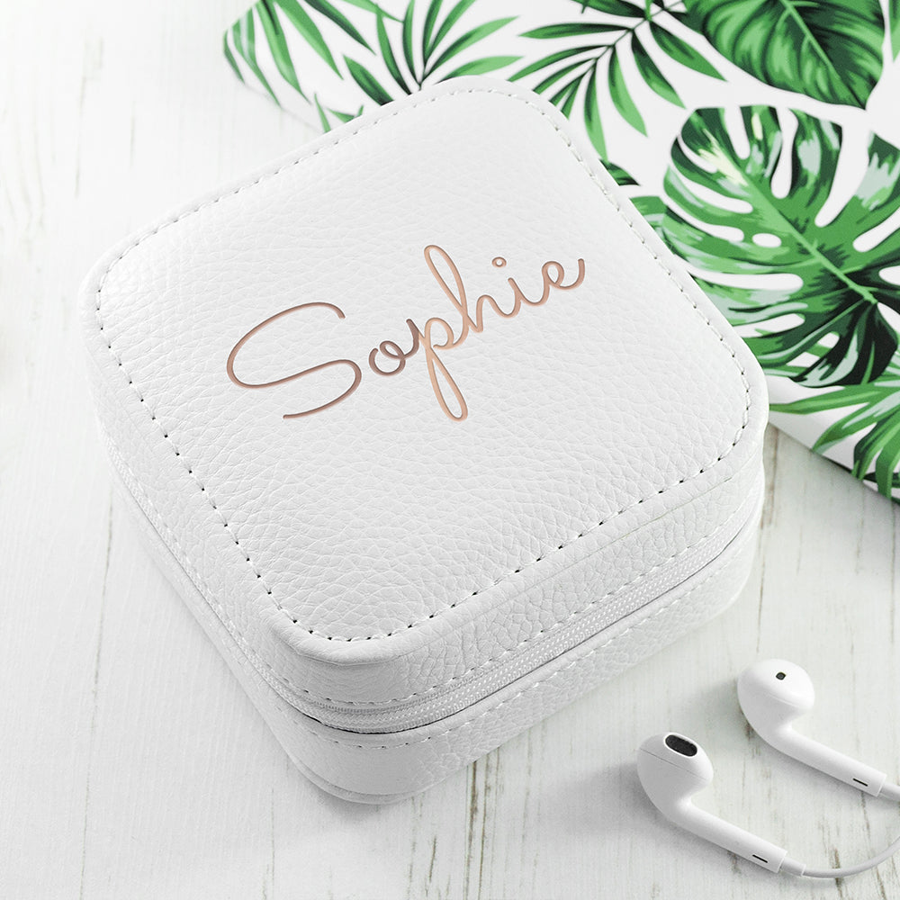 Personalised White Travel Jewellery Case