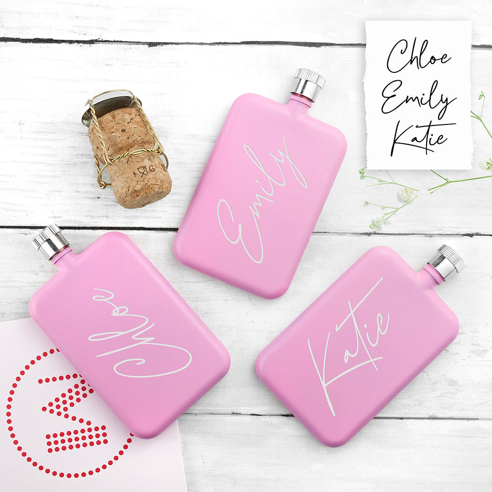 Personalised Handwriting Pink Slimline Flask