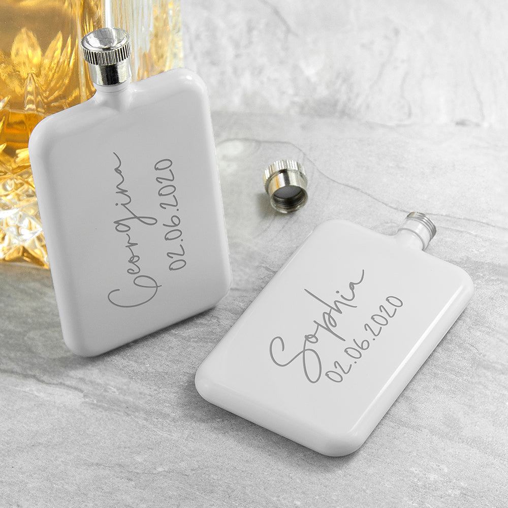 Personalised Handwriting White Slimline Flask