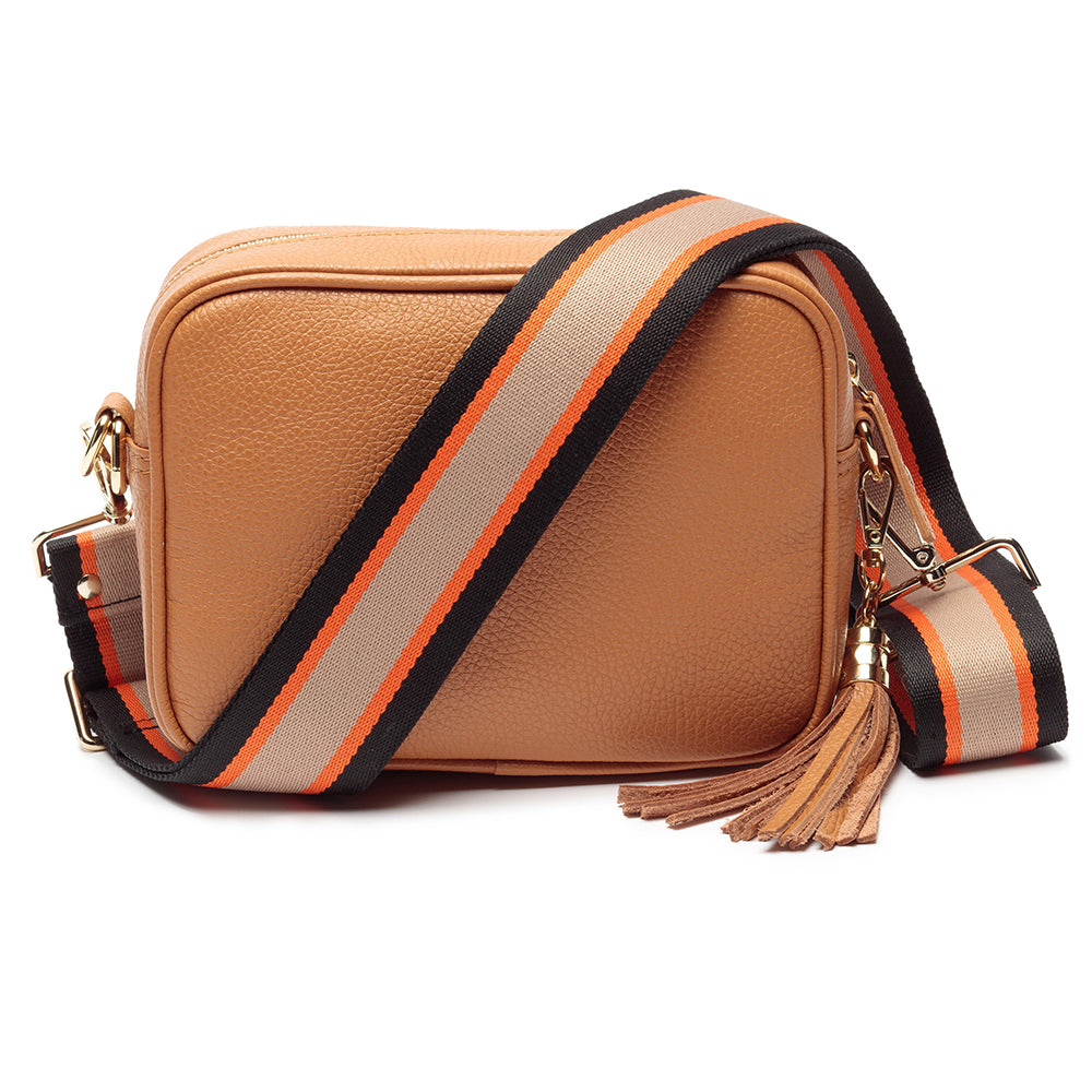 Personalised Elie Beaumont Tan Bag Orange Strap