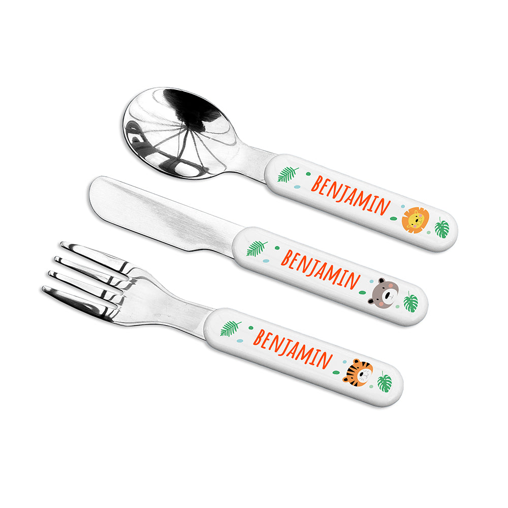 Personalised Jungle Animal Cutlery Set for Kids