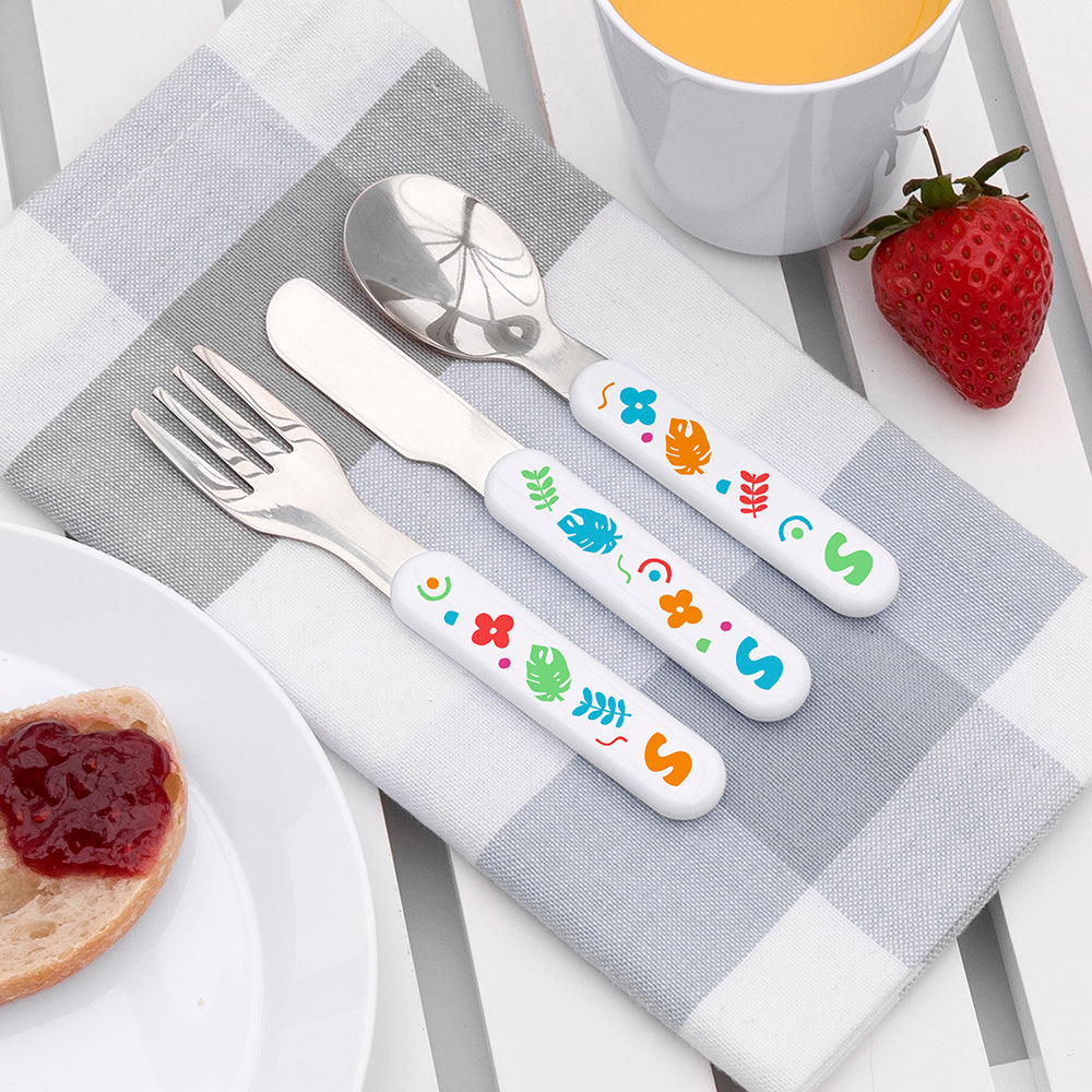 Personalised Colourful Shapes Cutlery Set for Kids