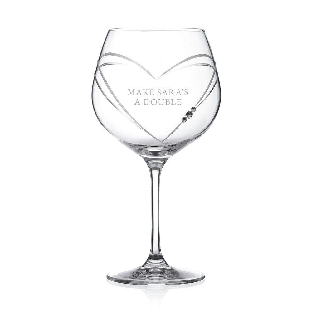 Personalised Celebration Heart Gin Glass Swarovski Crystals