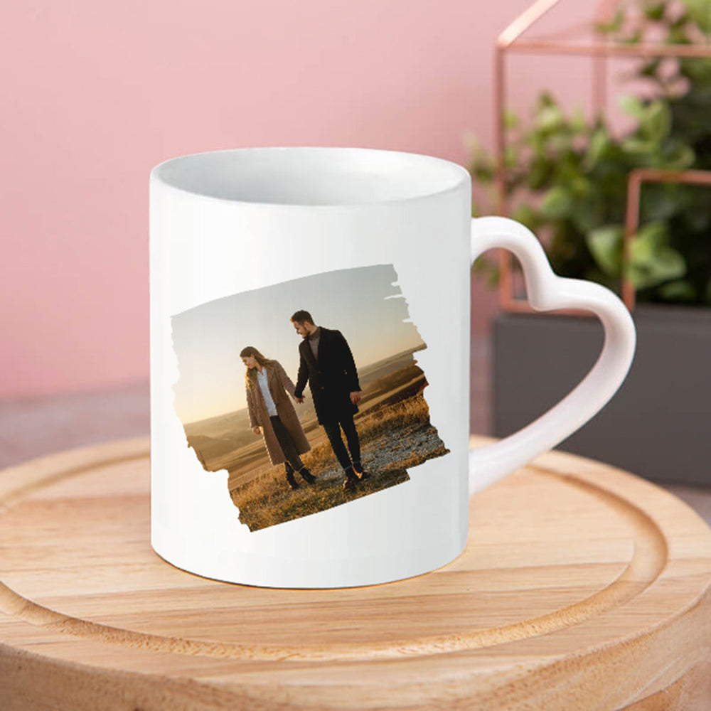 Personalised Couples Photo Heart Handle Mug Out Stock