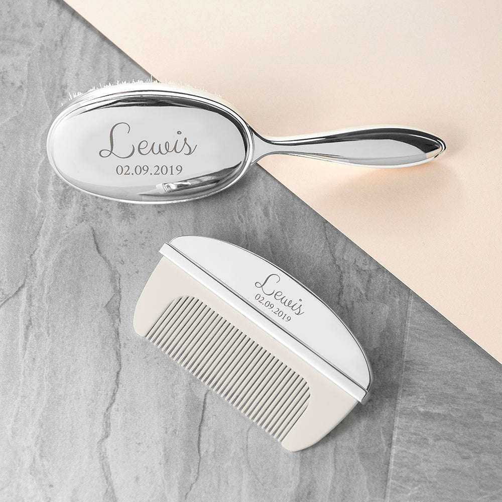 Personalised Classic Silver Plated Baby Brush And Comb Set