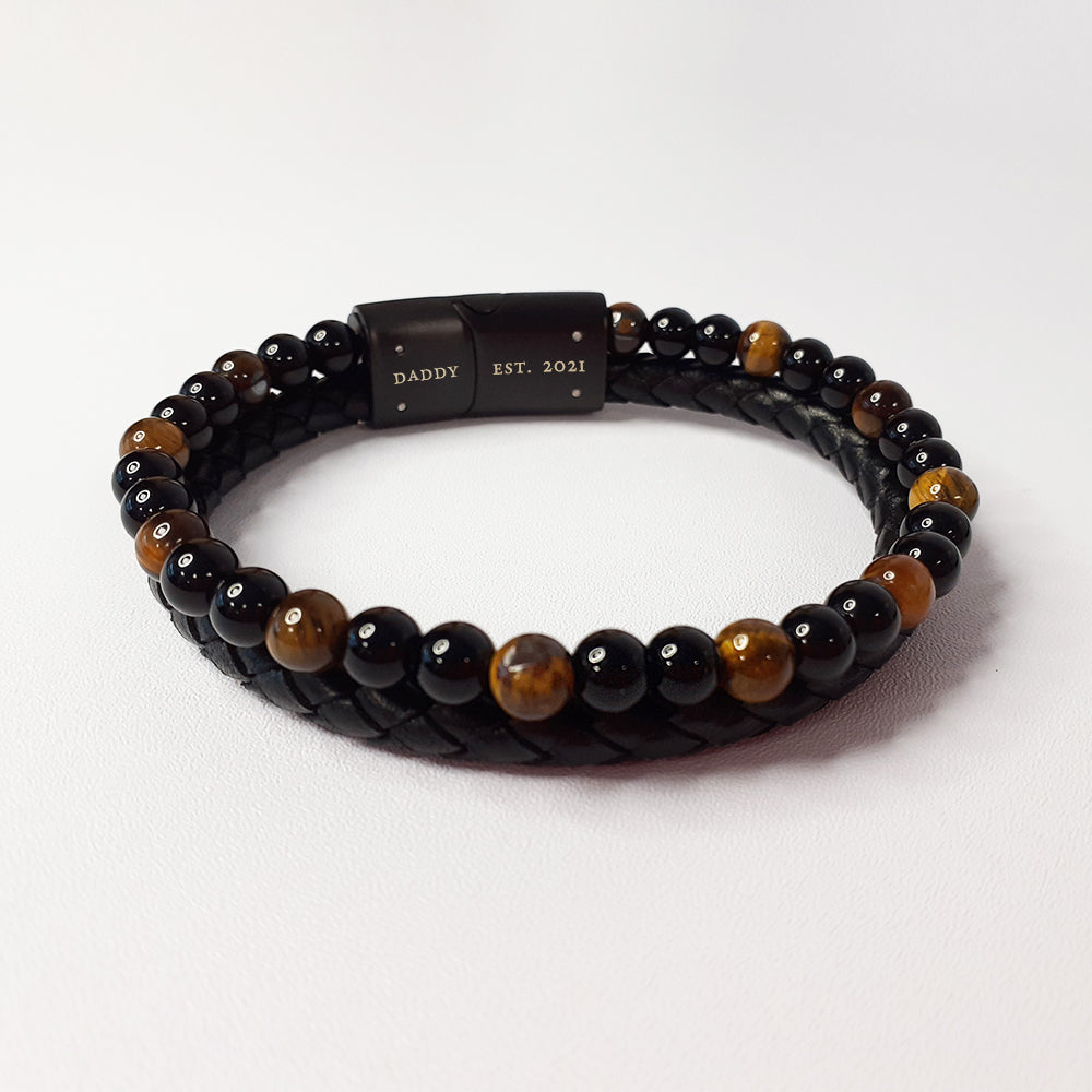 Personalised Tigers Eye Leather Bead Bracelet
