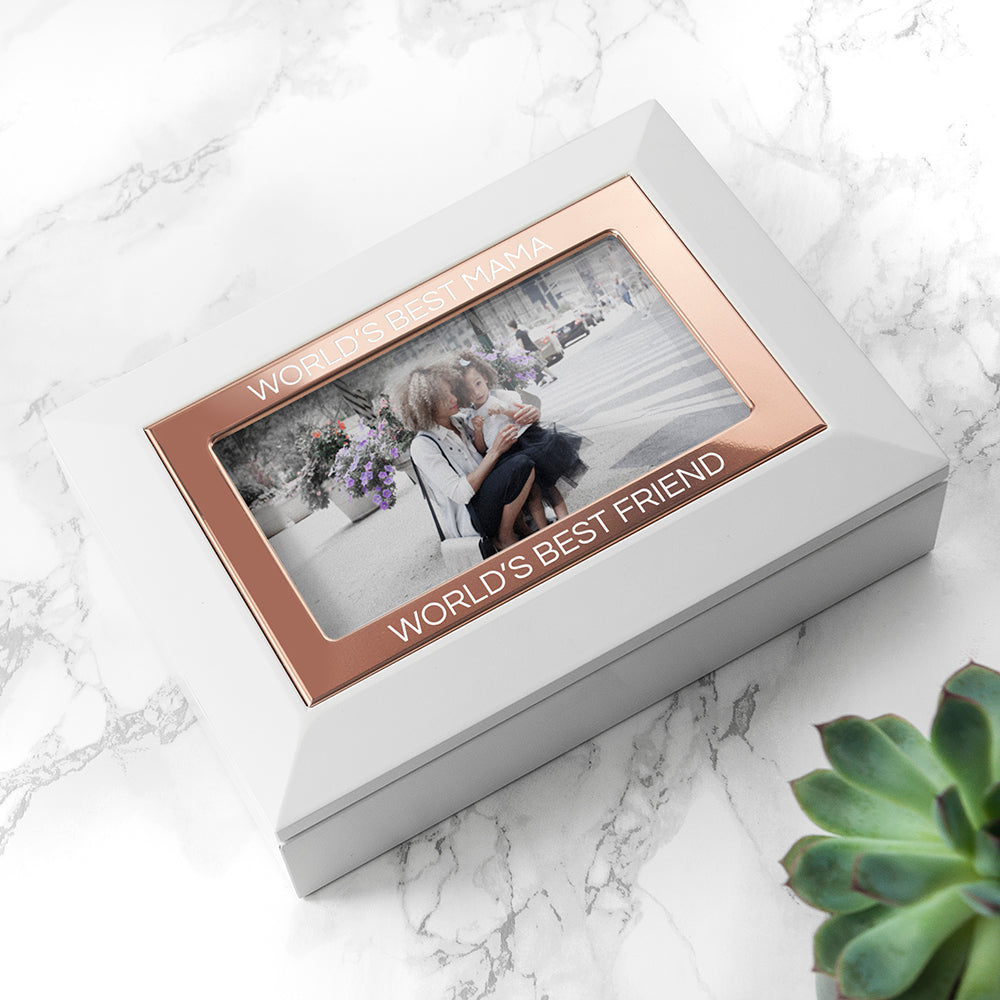 Personalised White & Rose Gold Photo Jewellery Box- on Sale!