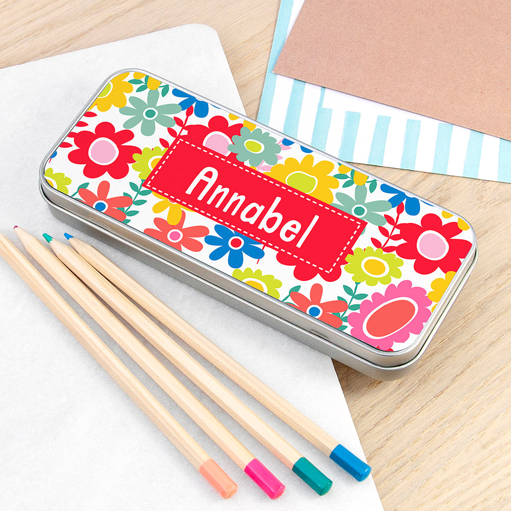 Personalised Girl's Patterned Pencil Case Tin