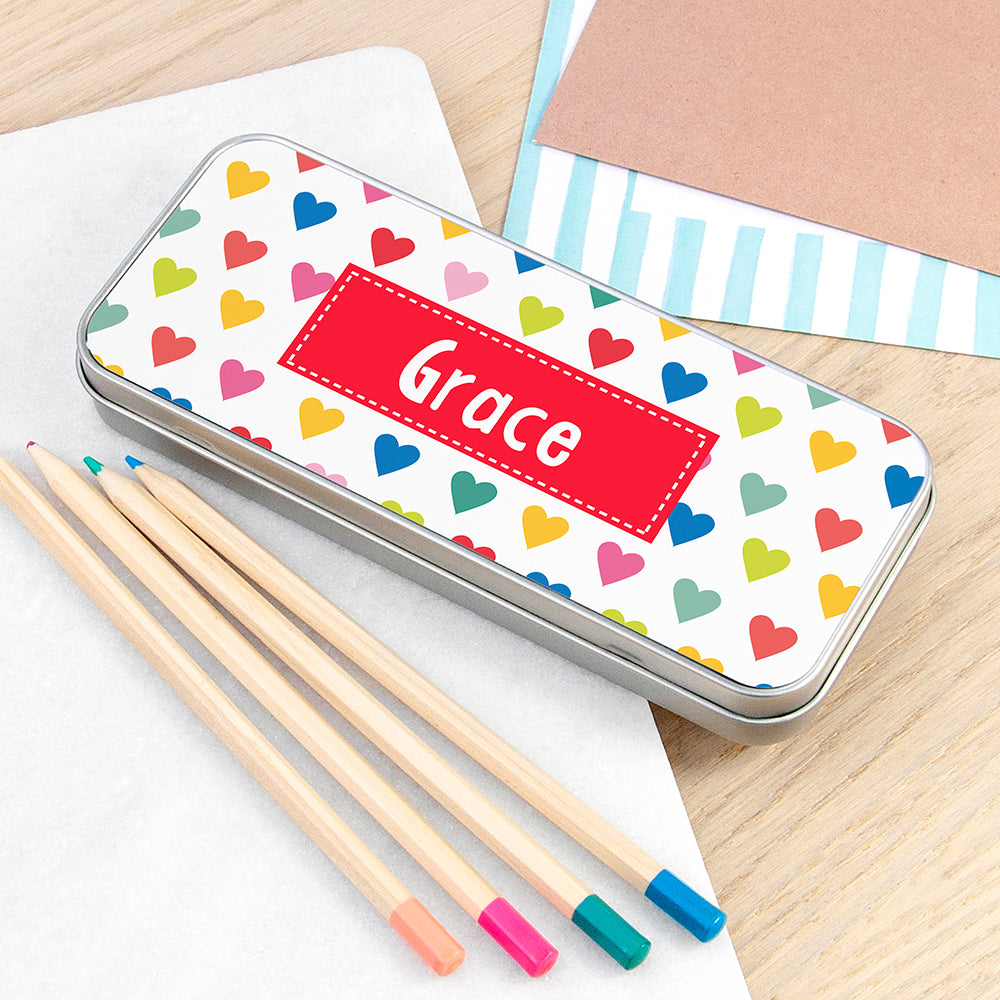 Personalised Girl's Patterned Pencil Case Tin